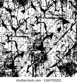 Wall fragment with scratches and cracks. Overlay grunge illustration over any design. Abstract grainy background with vintage effect