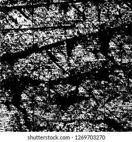 Wall fragment with scratches and cracks. Overlay grunge illustration over any design. Abstract grainy background with vintage effect
