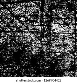 Wall fragment with scratches and cracks. Overlay grunge illustration over any design. Abstract grainy background with vintage effect