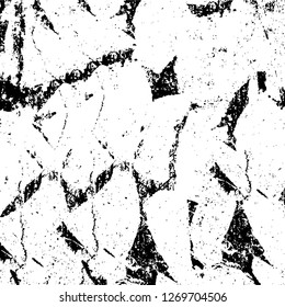 Wall fragment with scratches and cracks. Overlay grunge illustration over any design. Abstract grainy background with vintage effect