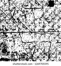 Wall fragment with scratches and cracks. Overlay grunge illustration over any design. Abstract grainy background with vintage effect