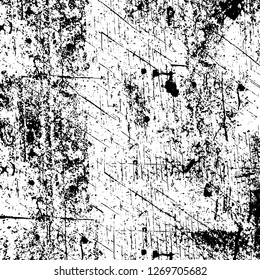 Wall fragment with scratches and cracks. Overlay grunge illustration over any design. Abstract grainy background with vintage effect
