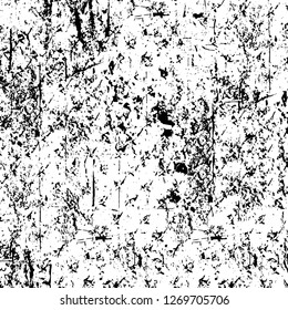 Wall fragment with scratches and cracks. Overlay grunge illustration over any design. Abstract grainy background with vintage effect