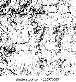 Wall fragment with scratches and cracks. Overlay grunge illustration over any design. Abstract grainy background with vintage effect