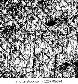 Wall fragment with scratches and cracks. Overlay grunge illustration over any design. Abstract grainy background with vintage effect