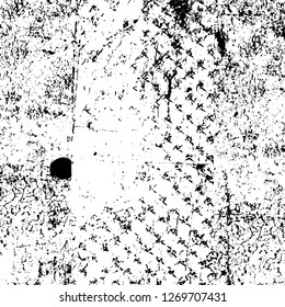 Wall fragment with scratches and cracks. Overlay grunge illustration over any design. Abstract grainy background with vintage effect