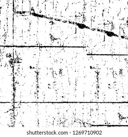 Wall fragment with scratches and cracks. Overlay grunge illustration over any design. Abstract grainy background with vintage effect
