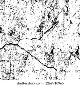 Wall fragment with scratches and cracks. Overlay grunge illustration over any design. Abstract grainy background with vintage effect