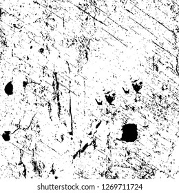 Wall fragment with scratches and cracks. Overlay grunge illustration over any design. Abstract grainy background with vintage effect