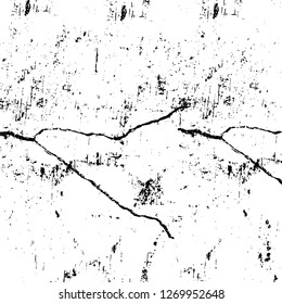Wall fragment with scratches and cracks. Overlay grunge illustration over any design. Abstract grainy background with vintage effect