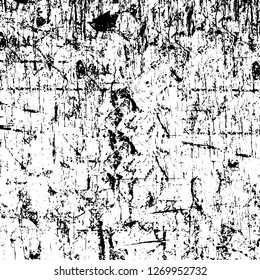 Wall fragment with scratches and cracks. Overlay grunge illustration over any design. Abstract grainy background with vintage effect