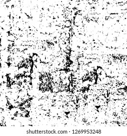 Wall fragment with scratches and cracks. Overlay grunge illustration over any design. Abstract grainy background with vintage effect