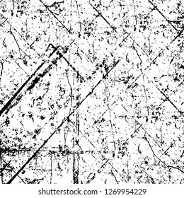 Wall fragment with scratches and cracks. Overlay grunge illustration over any design. Abstract grainy background with vintage effect