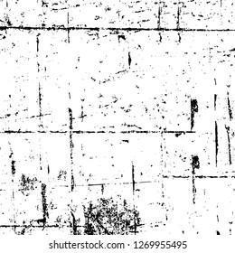 Wall fragment with scratches and cracks. Overlay grunge illustration over any design. Abstract grainy background with vintage effect