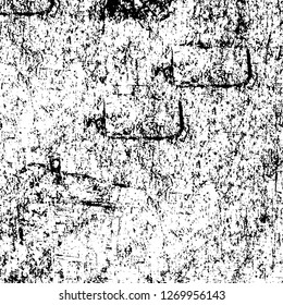 Wall fragment with scratches and cracks. Overlay grunge illustration over any design. Abstract grainy background with vintage effect