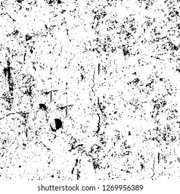 Wall fragment with scratches and cracks. Overlay grunge illustration over any design. Abstract grainy background with vintage effect