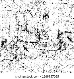 Wall fragment with scratches and cracks. Overlay grunge illustration over any design. Abstract grainy background with vintage effect