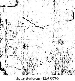 Wall fragment with scratches and cracks. Overlay grunge illustration over any design. Abstract grainy background with vintage effect