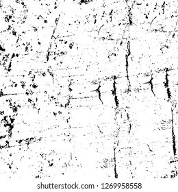 Wall fragment with scratches and cracks. Overlay grunge illustration over any design. Abstract grainy background with vintage effect