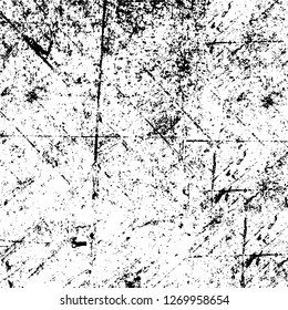 Wall fragment with scratches and cracks. Overlay grunge illustration over any design. Abstract grainy background with vintage effect
