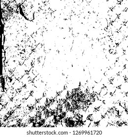 Wall fragment with scratches and cracks. Overlay grunge illustration over any design. Abstract grainy background with vintage effect