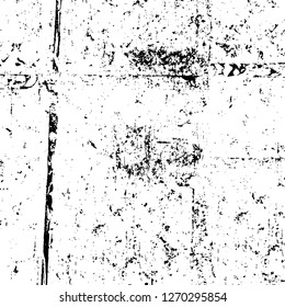 Wall fragment with scratches and cracks. Overlay grunge illustration over any design. Abstract grainy background with vintage effect