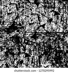 Wall fragment with scratches and cracks. Overlay grunge illustration over any design. Abstract grainy background with vintage effect