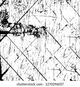 Wall fragment with scratches and cracks. Overlay grunge illustration over any design. Abstract grainy background with vintage effect