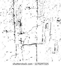 Wall fragment with scratches and cracks. Overlay grunge illustration over any design. Abstract grainy background with vintage effect