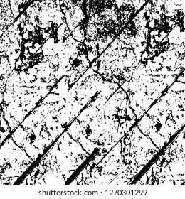 Wall fragment with scratches and cracks. Overlay grunge illustration over any design. Abstract grainy background with vintage effect