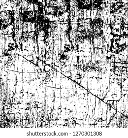 Wall fragment with scratches and cracks. Overlay grunge illustration over any design. Abstract grainy background with vintage effect