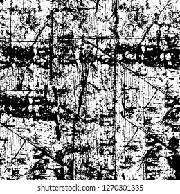 Wall fragment with scratches and cracks. Overlay grunge illustration over any design. Abstract grainy background with vintage effect