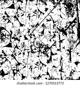 Wall fragment with scratches and cracks. Overlay grunge illustration over any design. Abstract grainy background with vintage effect