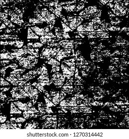 Wall fragment with scratches and cracks. Overlay grunge illustration over any design. Abstract grainy background with vintage effect