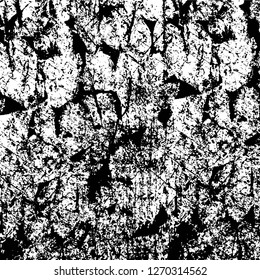 Wall fragment with scratches and cracks. Overlay grunge illustration over any design. Abstract grainy background with vintage effect