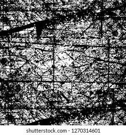 Wall fragment with scratches and cracks. Overlay grunge illustration over any design. Abstract grainy background with vintage effect