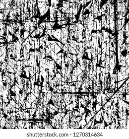 Wall fragment with scratches and cracks. Overlay grunge illustration over any design. Abstract grainy background with vintage effect