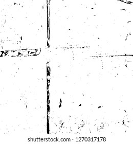 Wall fragment with scratches and cracks. Overlay grunge illustration over any design. Abstract grainy background with vintage effect