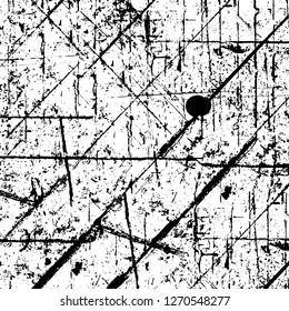 Wall fragment with scratches and cracks. Overlay grunge illustration over any design. Abstract grainy background with vintage effect