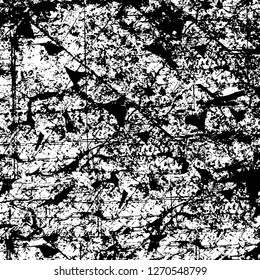 Wall fragment with scratches and cracks. Overlay grunge illustration over any design. Abstract grainy background with vintage effect