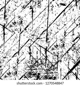 Wall fragment with scratches and cracks. Overlay grunge illustration over any design. Abstract grainy background with vintage effect