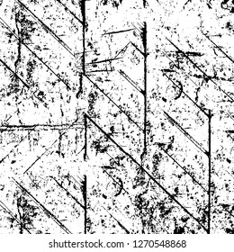 Wall fragment with scratches and cracks. Overlay grunge illustration over any design. Abstract grainy background with vintage effect
