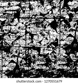 Wall fragment with scratches and cracks. Overlay grunge illustration over any design. Abstract grainy background with vintage effect