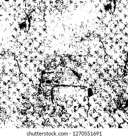 Wall fragment with scratches and cracks. Overlay grunge illustration over any design. Abstract grainy background with vintage effect