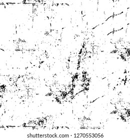 Wall fragment with scratches and cracks. Overlay grunge illustration over any design. Abstract grainy background with vintage effect
