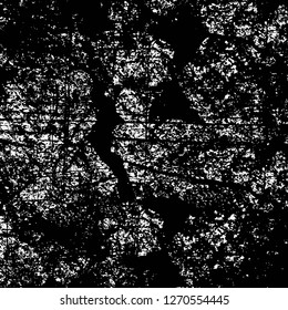 Wall fragment with scratches and cracks. Overlay grunge illustration over any design. Abstract grainy background with vintage effect