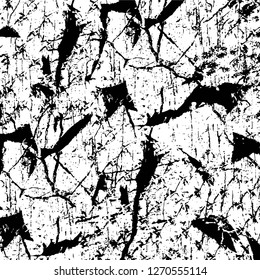 Wall fragment with scratches and cracks. Overlay grunge illustration over any design. Abstract grainy background with vintage effect