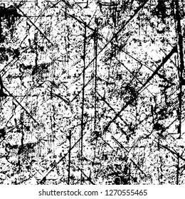 Wall fragment with scratches and cracks. Overlay grunge illustration over any design. Abstract grainy background with vintage effect