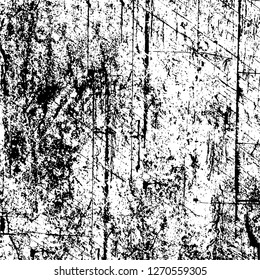 Wall fragment with scratches and cracks. Overlay grunge illustration over any design. Abstract grainy background with vintage effect