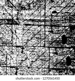 Wall fragment with scratches and cracks. Overlay grunge illustration over any design. Abstract grainy background with vintage effect